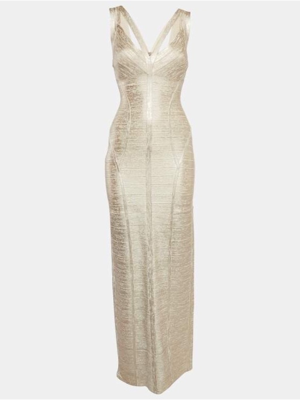 Herve Leger Metallic Champagne Gown